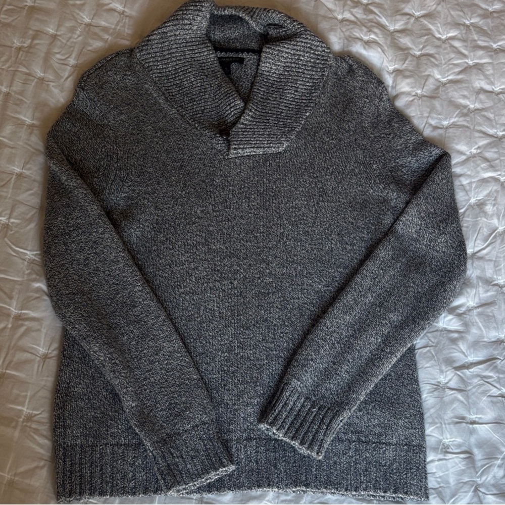 Banana Republic Gray Knit Shawl Collar Cotton Wool Blend Sweater